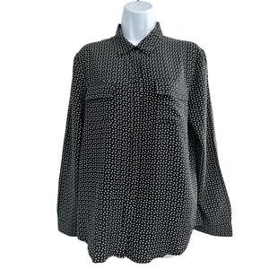 Garnet‎ Hill Black/White Polka Dot Silk Button Down Shirt Size 8
